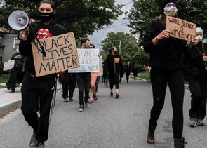 People marching with signs